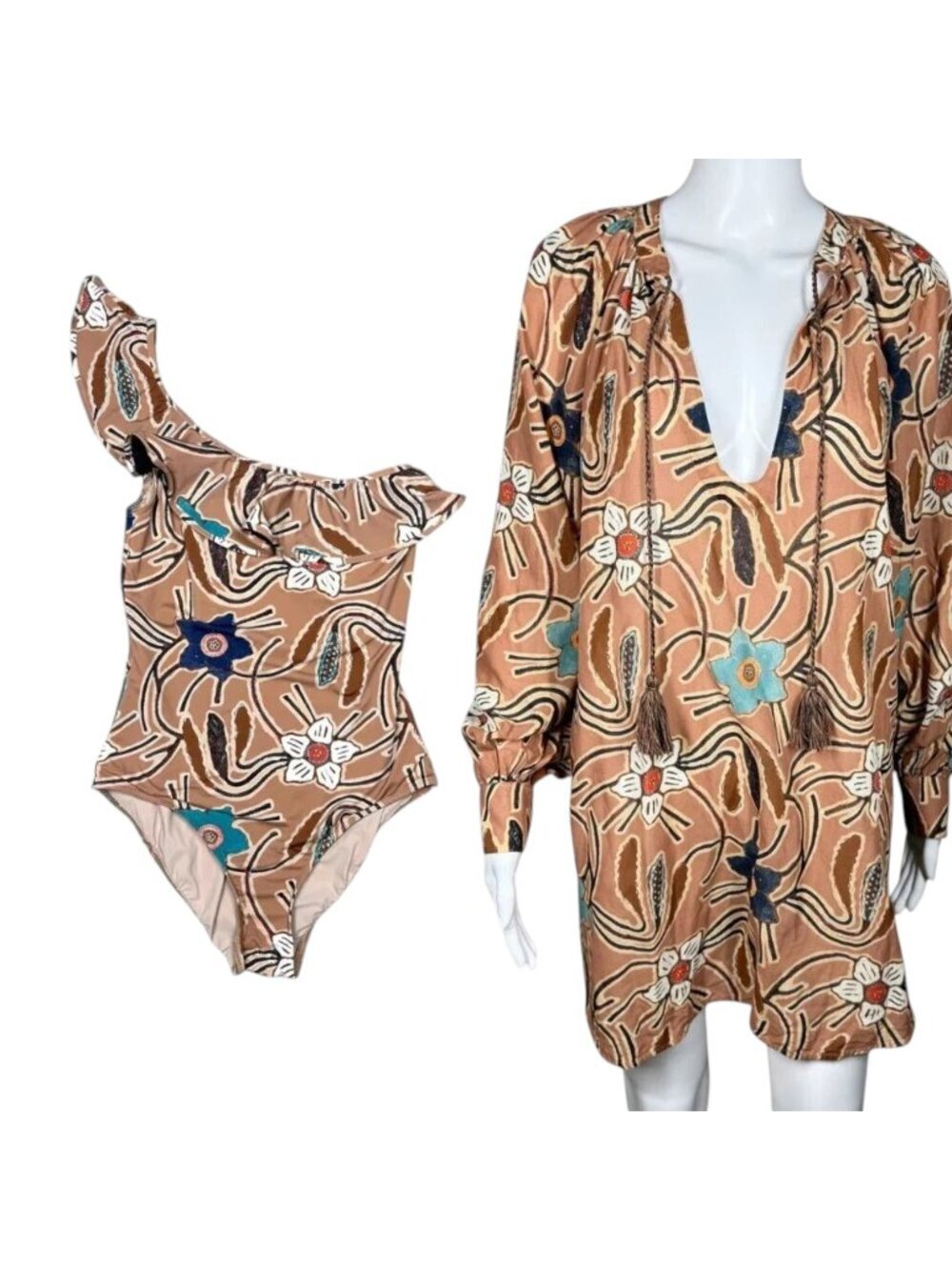 Ulla Johnson Martina Maillot Swimsuit + Biarritz Floral Print Tunic Small Set